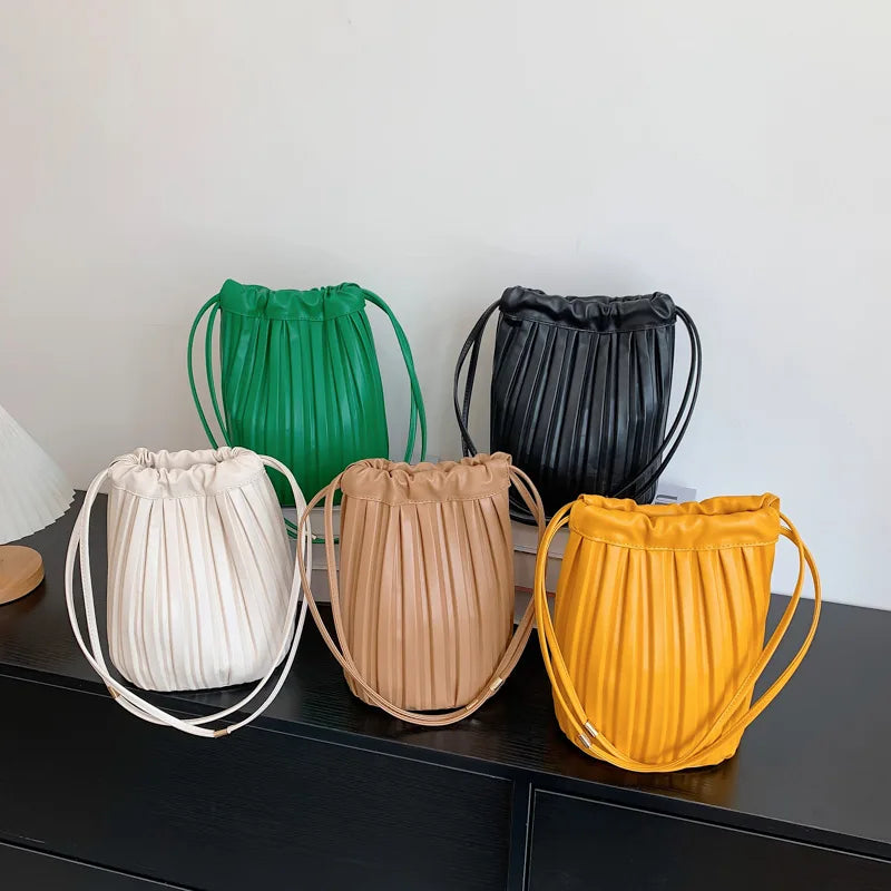 Women Wrinkle Shoulder Bag PU Leather Handbag Casual Tote Female Crossbody Bag