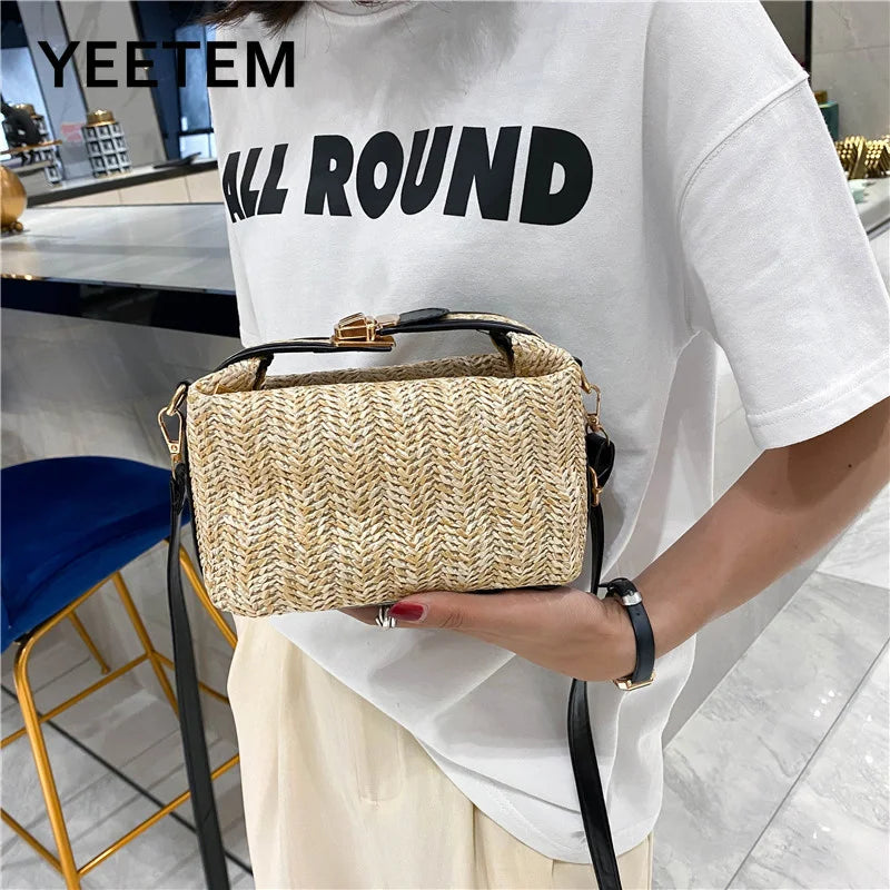 Women's Summer Straw Woven Handbag Clutch Shoulder Bag Purse Tote Bag