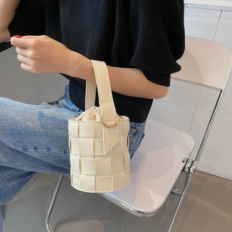 Women's Lattice Shoulder Bag Crossbody Bucket Handbag