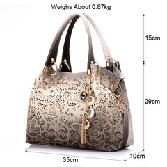 Hollow Out Handbag Floral Print Shoulder Bag PU Leather Tote Bag