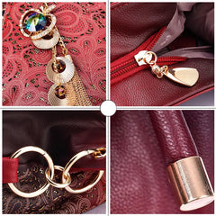 Hollow Out Handbag Floral Print Shoulder Bag PU Leather Tote Bag