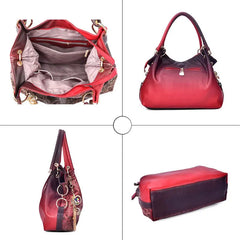 Hollow Out Handbag Floral Print Shoulder Bag PU Leather Tote Bag
