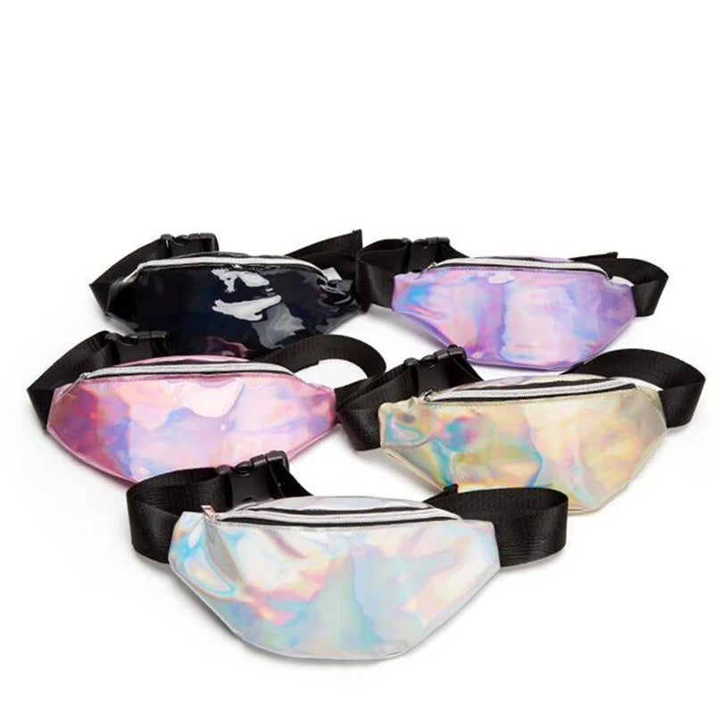 Pink Laser Holographic Waist Bag for Women Fanny Pack