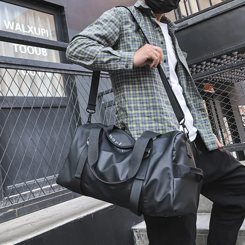 Large Capacity Gym Bag Yoga Bag PU Leather Travel Bag Wet Dry Separation