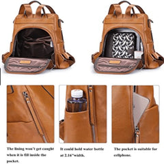 Vintage Leather Ladies' Anti-Theft Backpack & Shoulder Bag