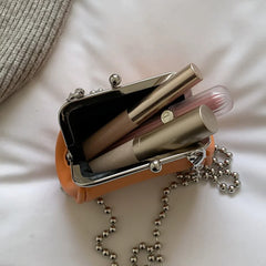 Women's Mini Chain Shoulder Bag Orange Party Clutch Kiss Lock Messenger Bag
