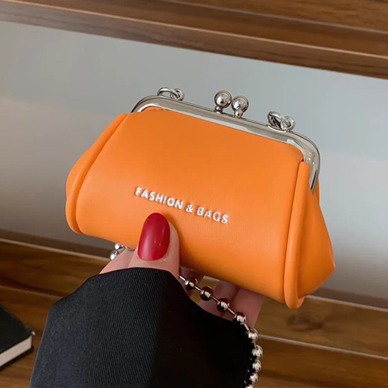 Women's Mini Chain Shoulder Bag Orange Party Clutch Kiss Lock Messenger Bag