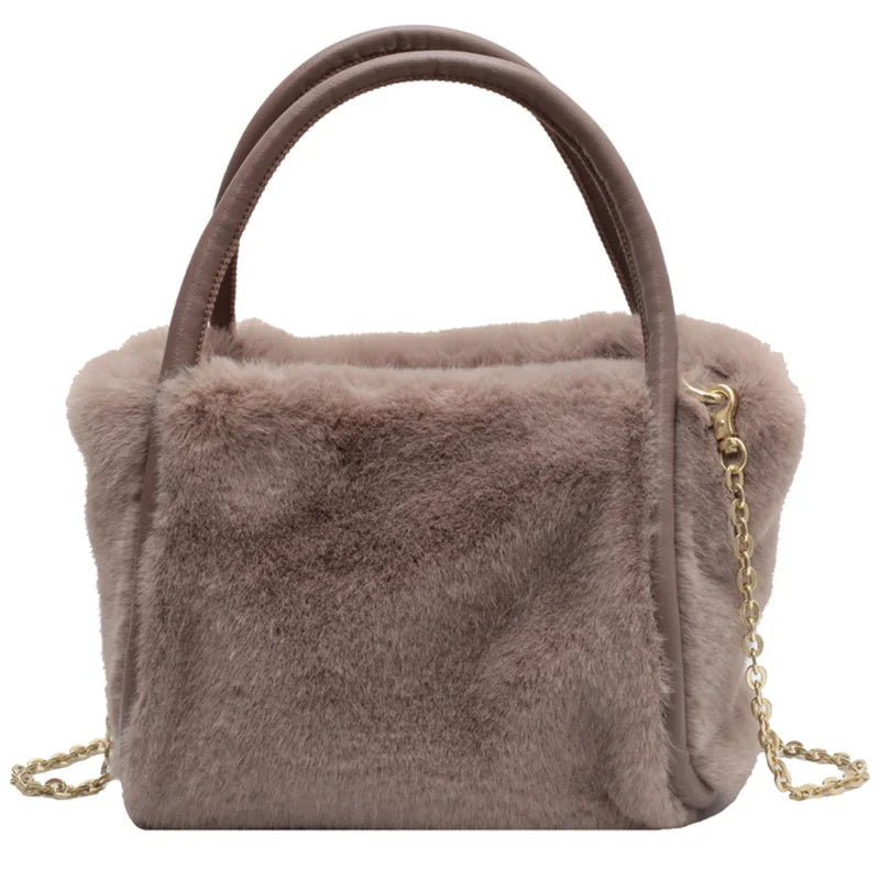 Winter Plush Tote Bag Soft Handbag Chain Messenger Shoulder Bag Wallets