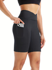 High Waist Yoga Shorts Slim Fit High Stretch Quick Drying With Pocket