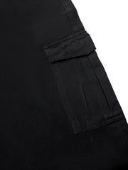 Solid High Rise Wide Leg Cargo Jeans With Pockets