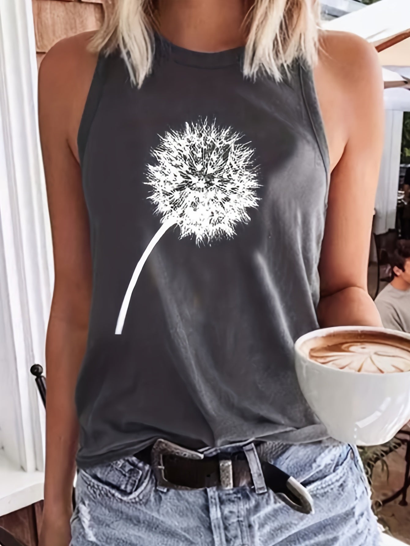 Dandelion Print Sleeveless Tank Top for Summer