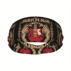 Retro Rock 'n' Roll Graphic Sports Headband Red Vintage Guitar Wings