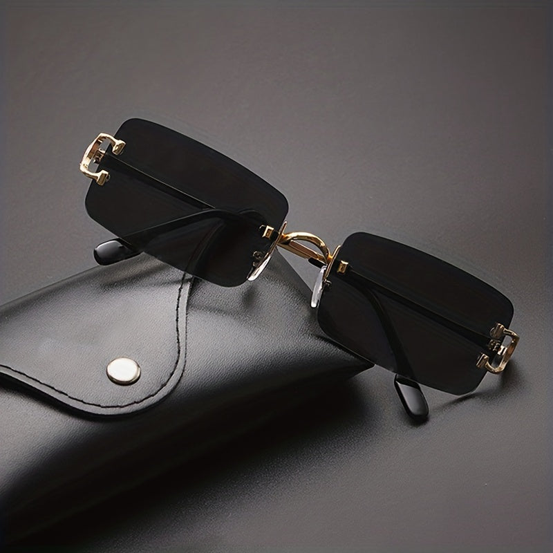 Rectangle Rimless Sunglasses Women Ladies Frameless Square Sun Glasses