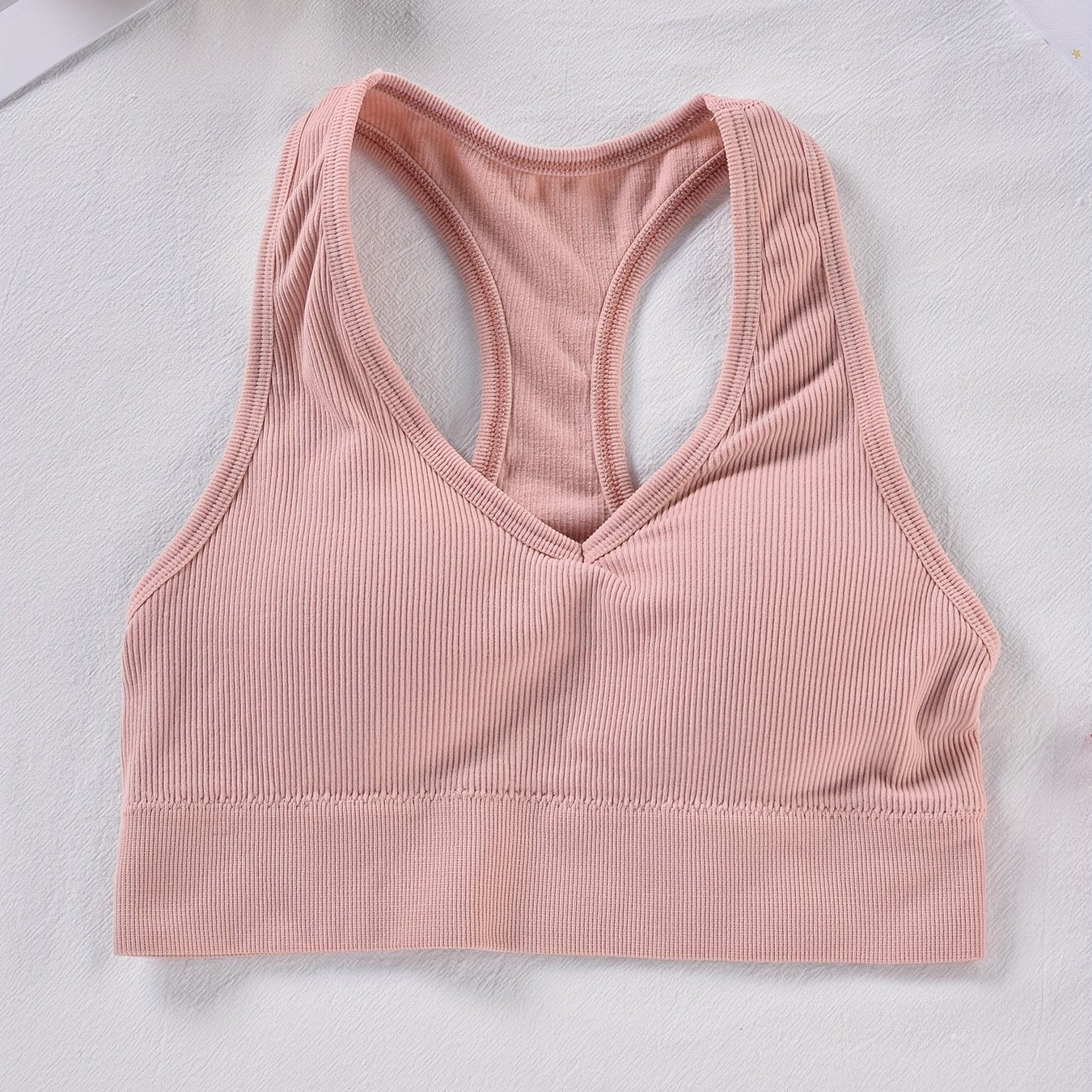 Ribbed Wireless Sports Bra Breathable Workout Tank Bra Women's Lingerie