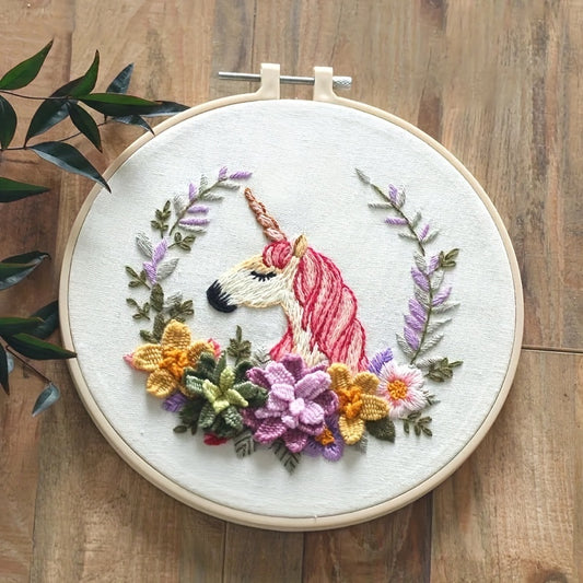 Europe Style 3D Embroidery Kit Flowers Unicorn Pattern