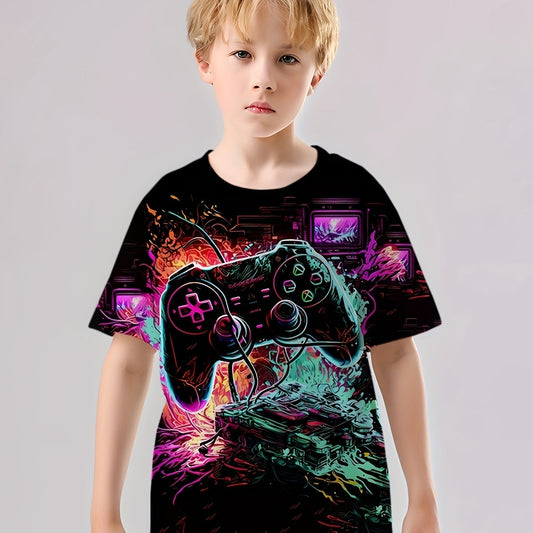 Game Console Pattern T Shirt for Kids Street Style Short Sleeve Top