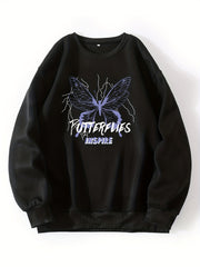 Butterfly Print Crew Neck Sweatshirt for Women