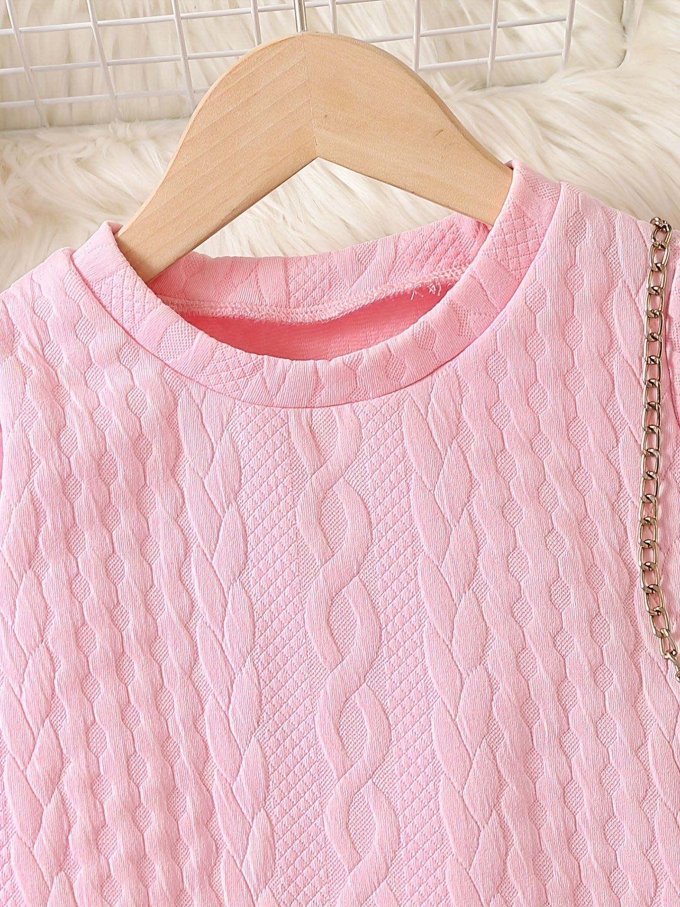 Girls' Jacquard Long Sleeve Knee Length Dress for Autumn/Winter