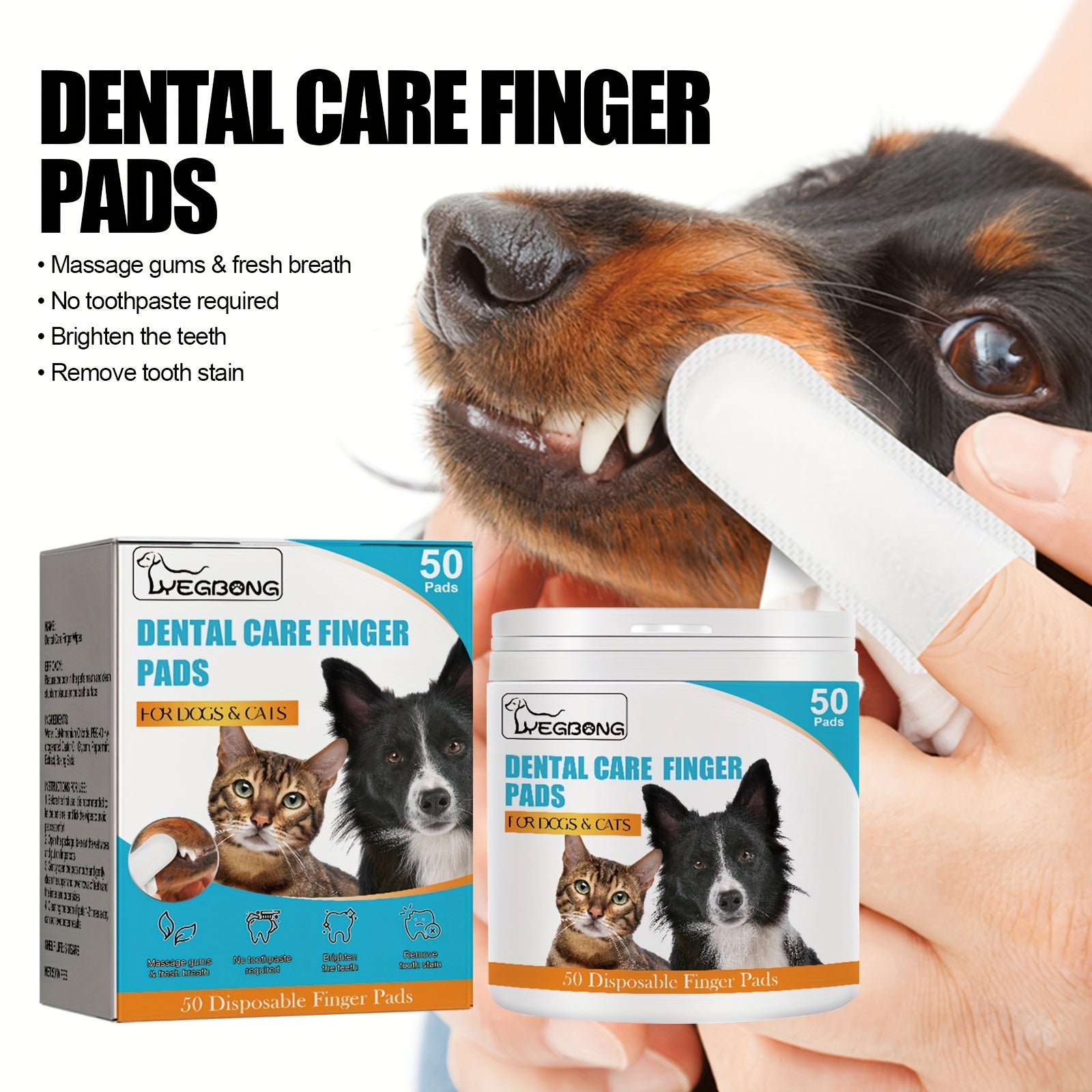 50pcs Dog Finger Toothbrush Pet Dental Wipes Teeth Cleaning