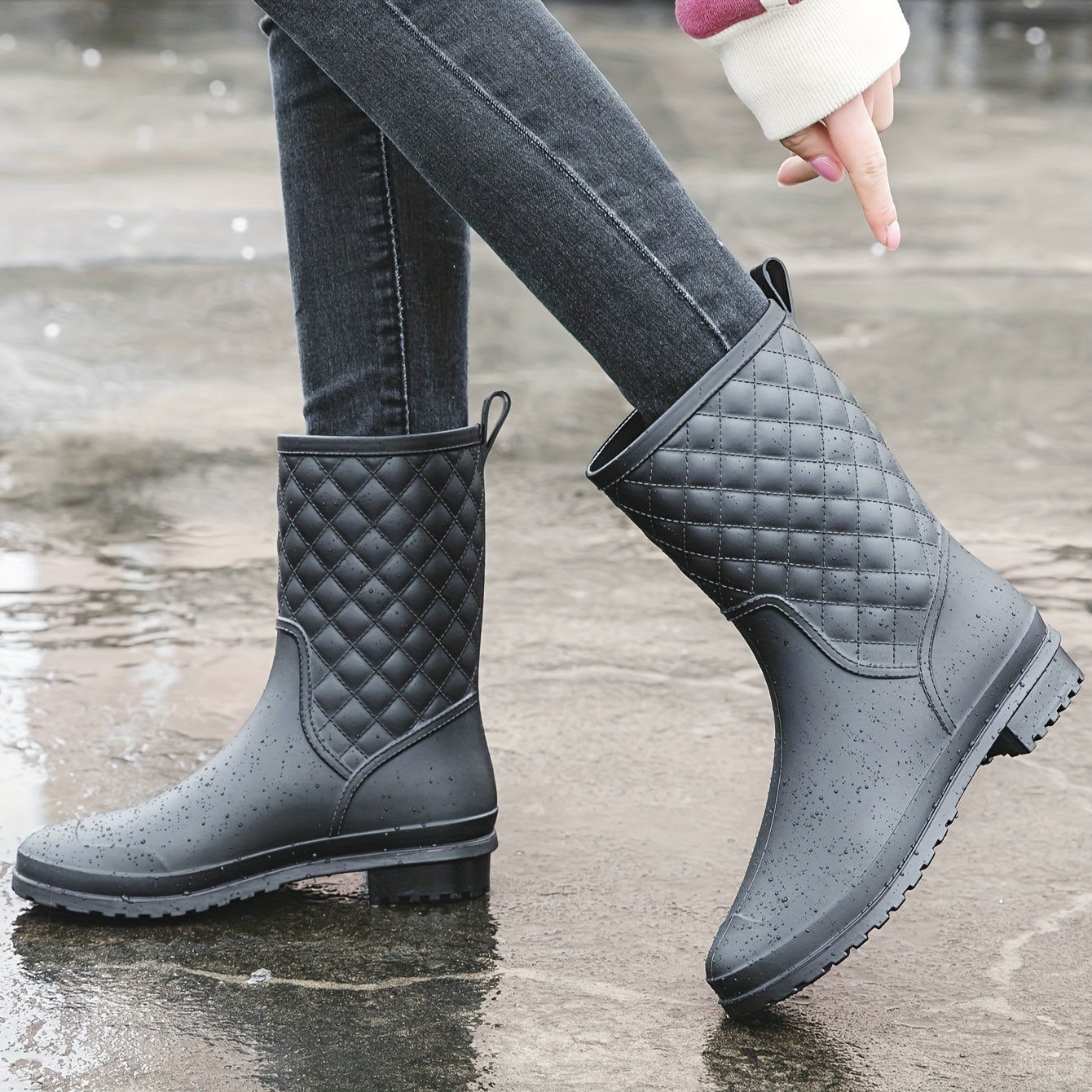 Argyle Quilted Slip on Rain Boots Waterproof Shoes