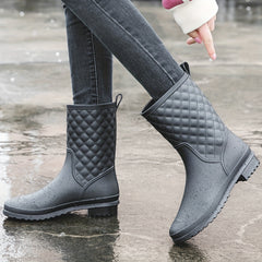 Argyle Quilted Slip on Rain Boots Waterproof Shoes