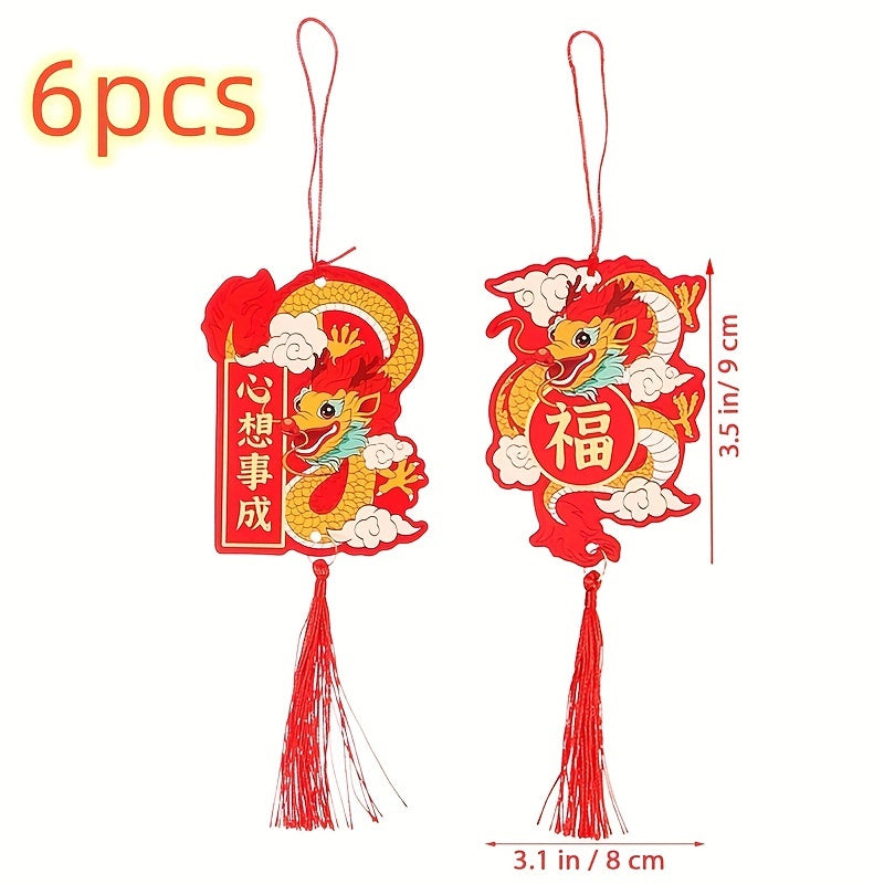 6pcs Year Dragon Pendant Car Hanging Ornament Fortune Wealth Health