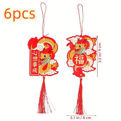 6pcs Year Dragon Pendant Car Hanging Ornament Fortune Wealth Health