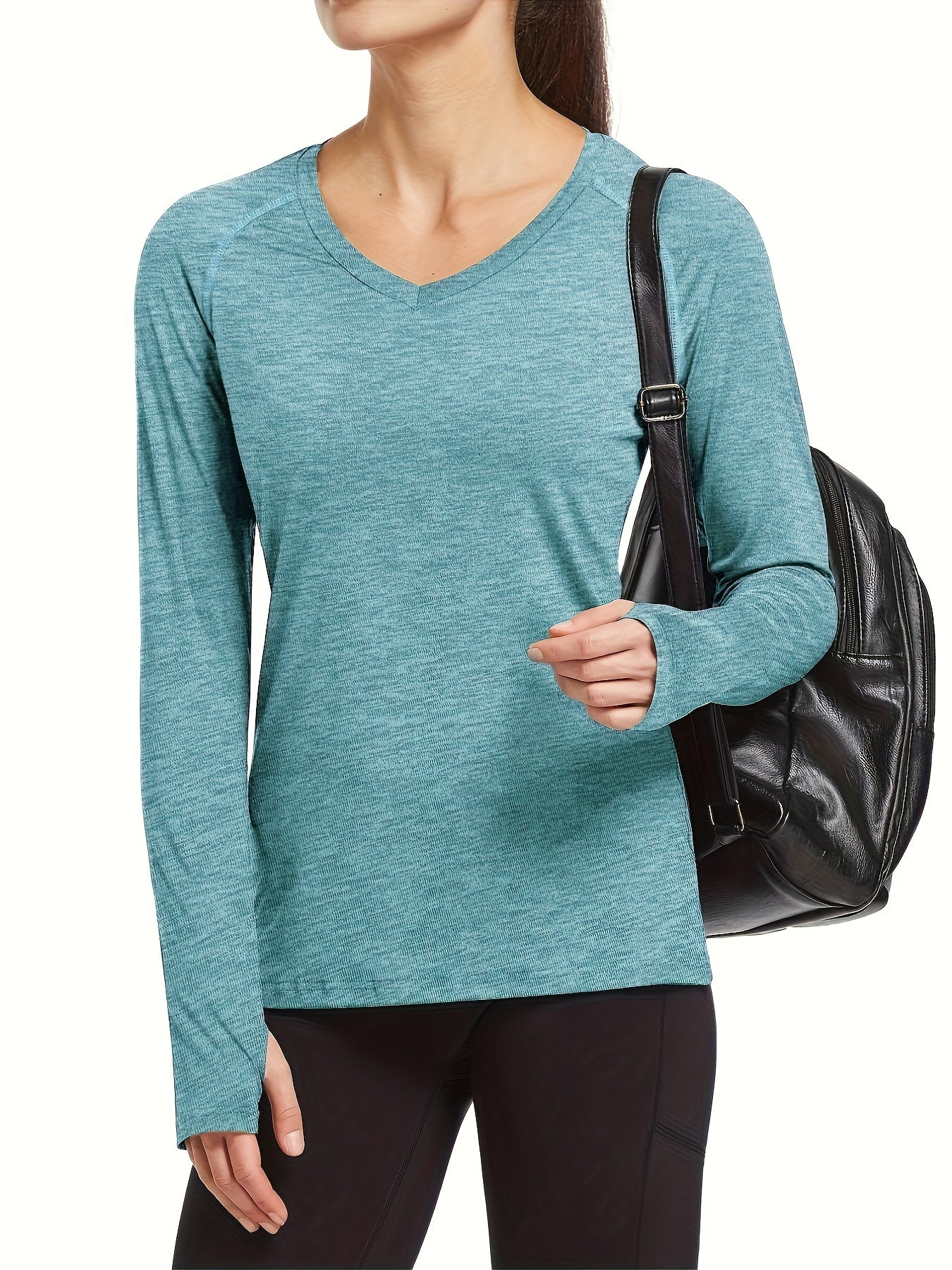 Sporty V Neck Long Sleeve Tee Women's Activewear