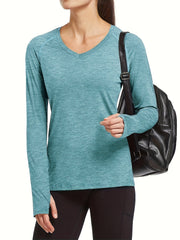 Sporty V Neck Long Sleeve Tee Women's Activewear