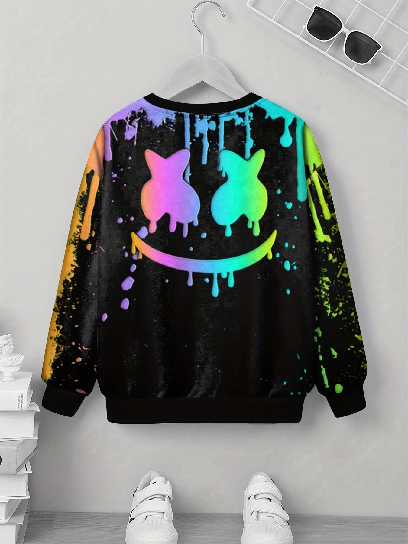 Colorful Face Print Kid's Sweatshirt Pullover Long Sleeve Top for Boys