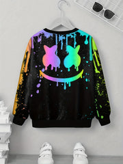 Colorful Face Print Kid's Sweatshirt Pullover Long Sleeve Top for Boys