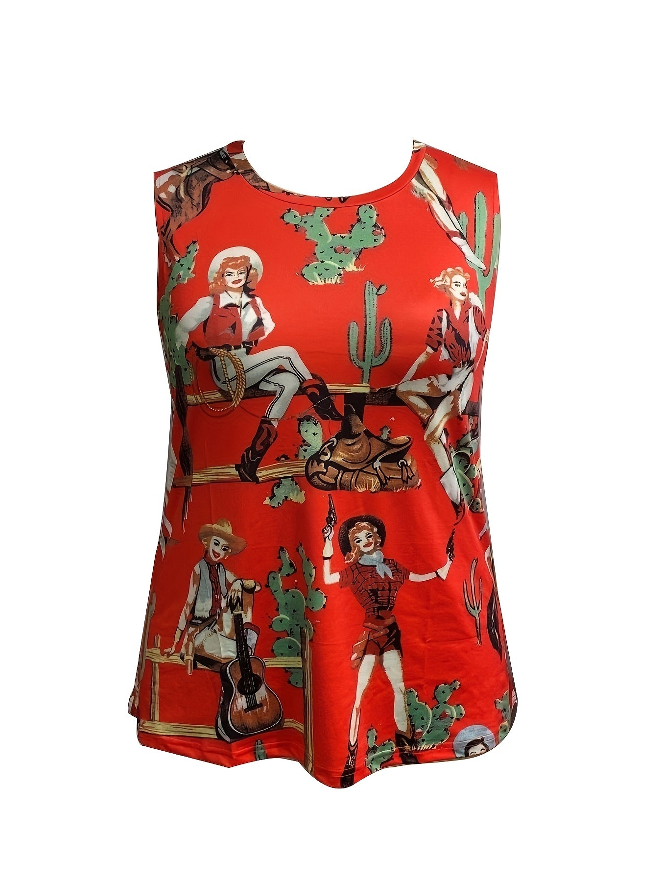 Cartoon Print Tank Top Crew Neck Sleeveless Top