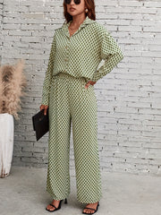 Plaid Print Two Piece Set Shirt & Pants Outfits Women's Clothing