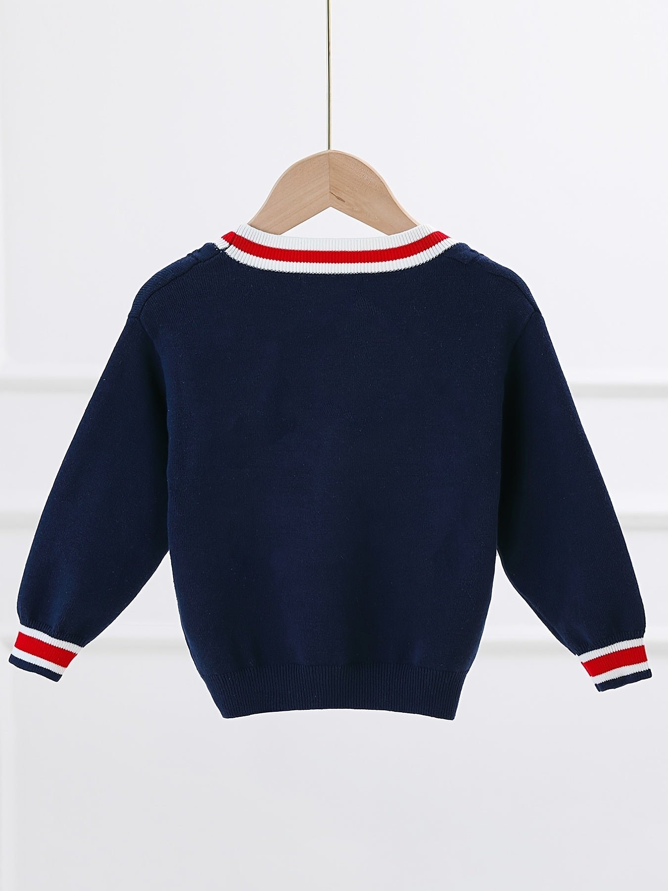 Boys Bear Embroidered Cardigan Sweater Long Sleeve Crew Neck Tops