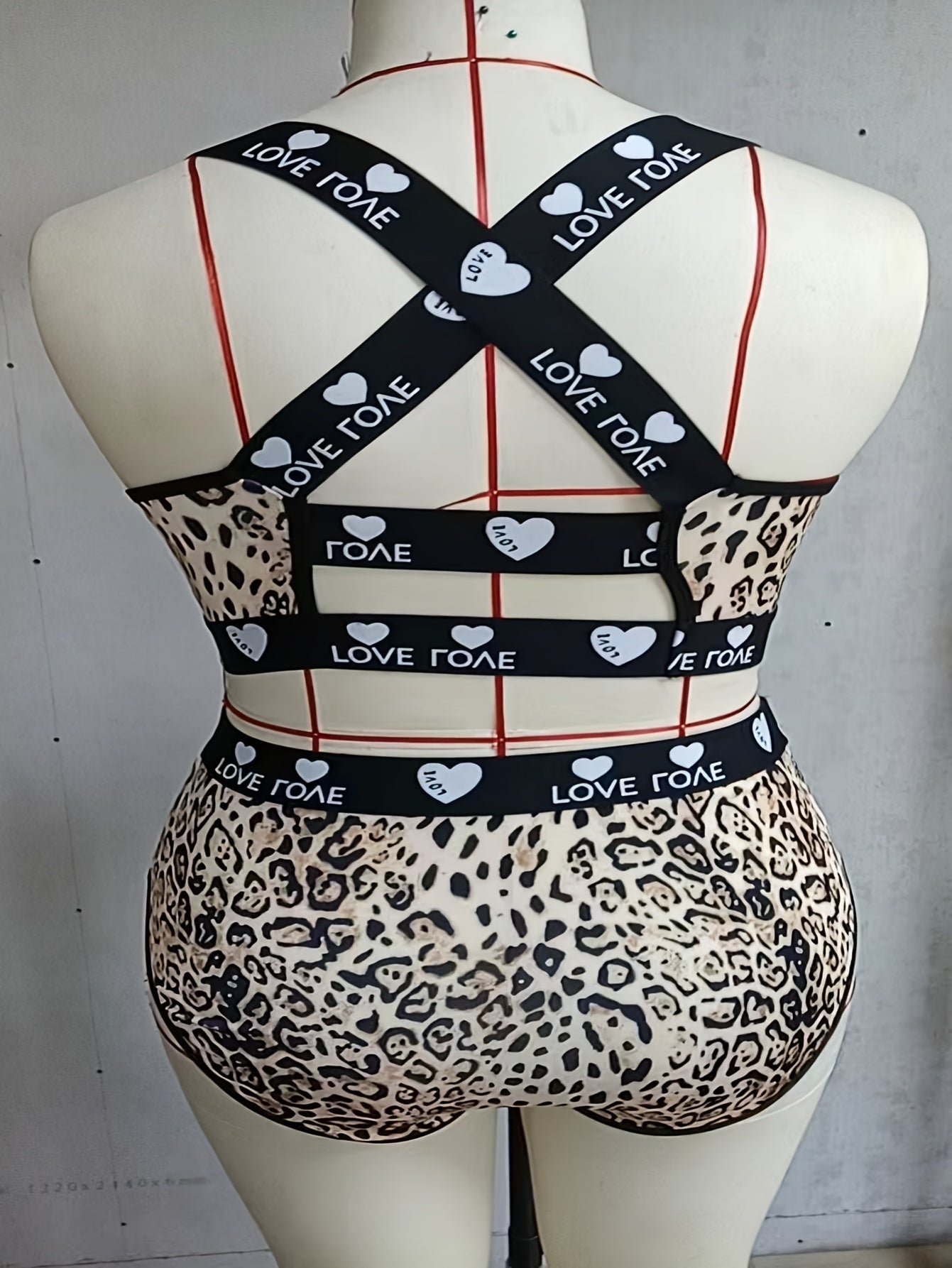 Leaf Print Criss Cross Back Bra & Panty Lingerie Set
