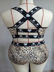 Leaf Print Criss Cross Back Bra & Panty Lingerie Set