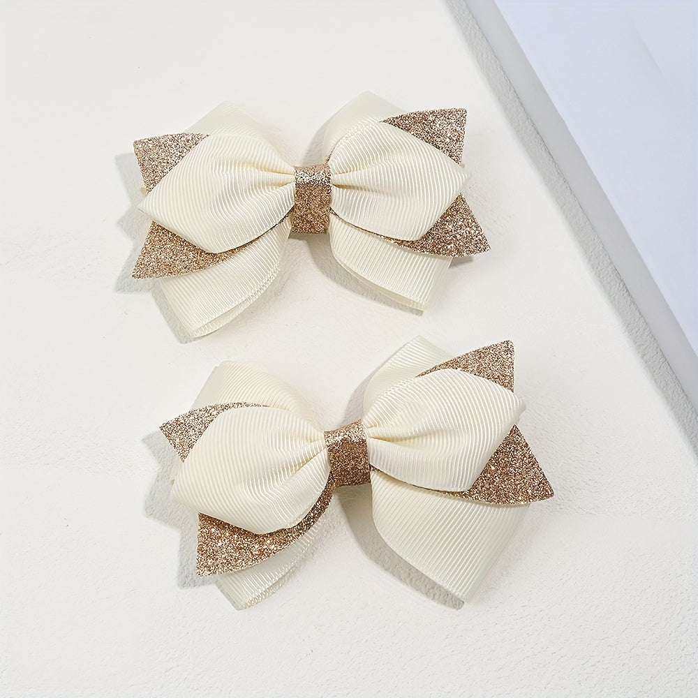 Glitter Ribbon Hair Bows Set - Princess Hair Accessories for Girls' Parties