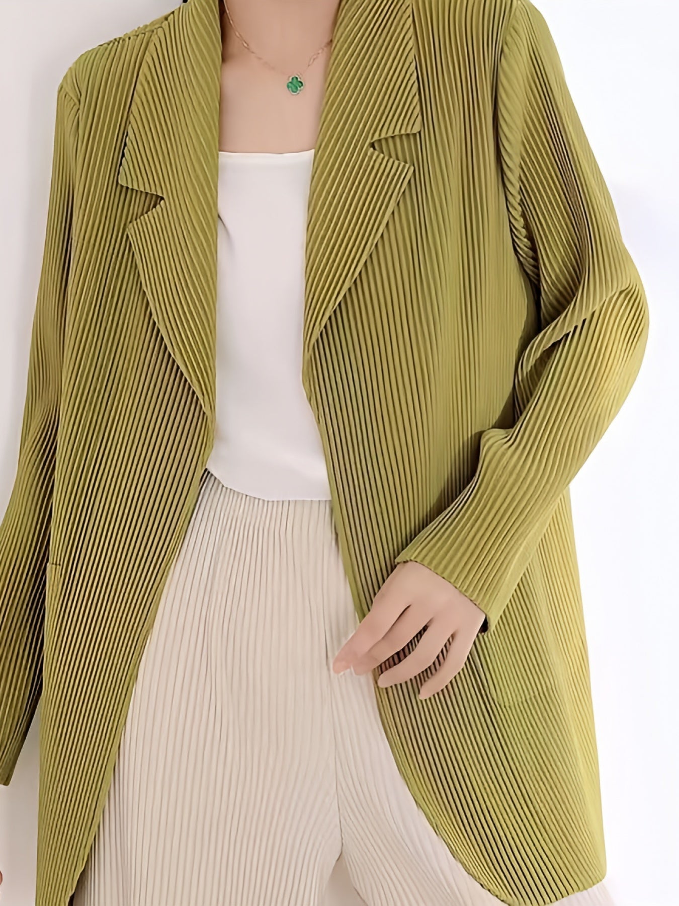 Stripe Textured Open Front Blazer for Women