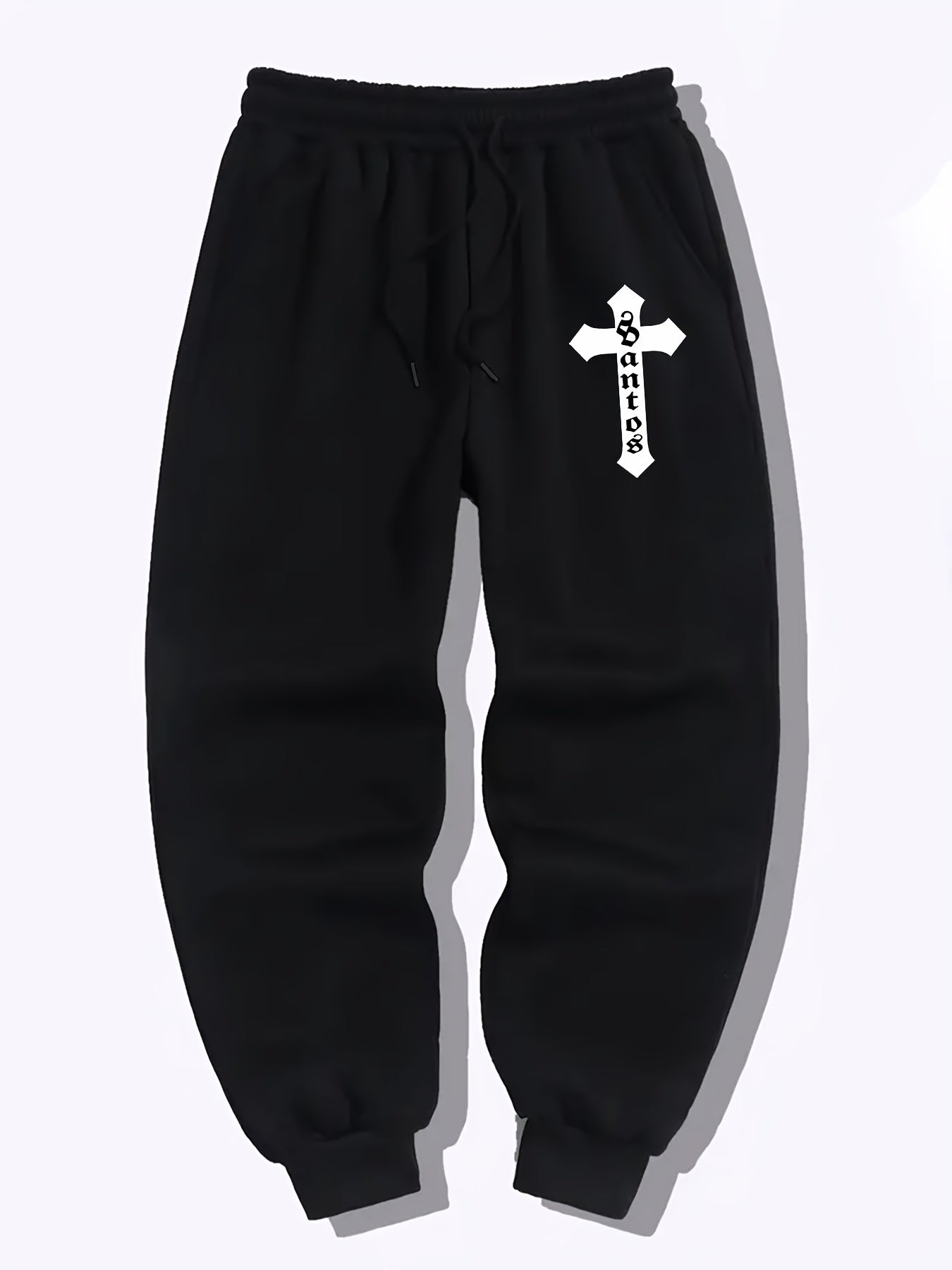 Cross Pattern Joggers Men's Casual Stretch Waist Drawstring Sports Pants