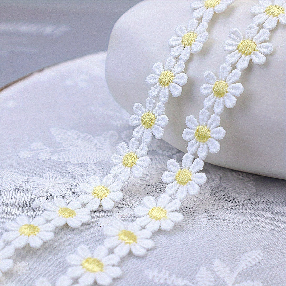 1 Yard Yellow Daisy Sun Flower Lace Trim Embroidered Applique Ribbon