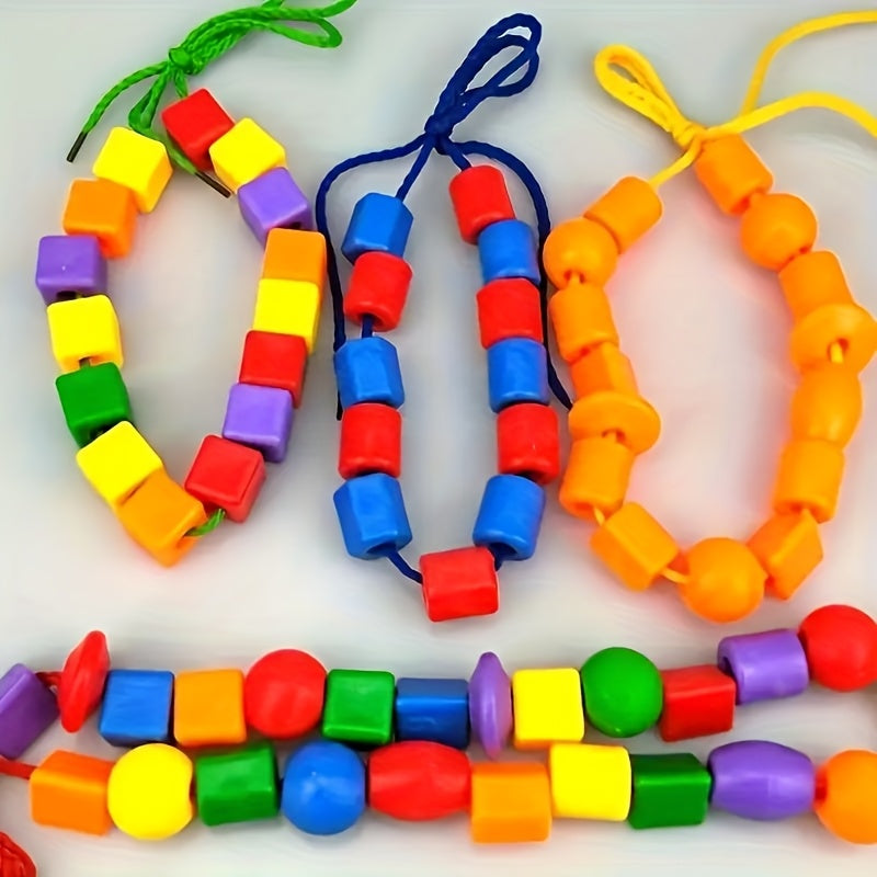 50pcs Educational Threading Beads Toy Set with Lacing Strings