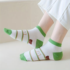 5 Pairs Cartoon Bear Socks & Lightweight Low Cut Ankle Socks