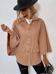 Casual Winter Pea Coat Solid Buttons Loose Outerwear Women's Clothing