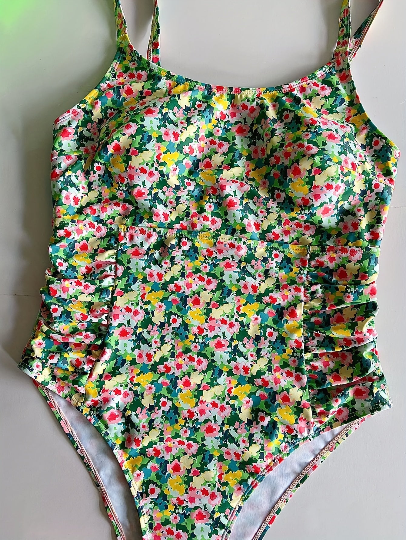 Boho Swimsuit Floral Print Ruched One Piece Swimsuit