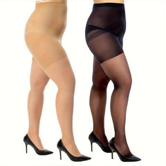 2 Pairs Plus Size Control Top Sheer Tights Set