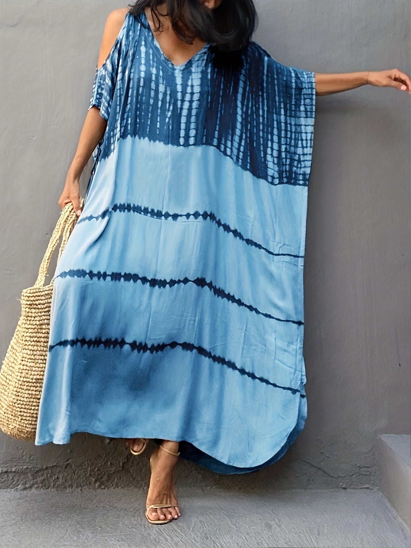 V Neck Cover Up Dress Loose Fit Beachwear Kaftan Women's Swimwear