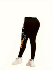 Gothic Halloween Outfit Set Women's Pumpkin & Geo Print Top & Leggings