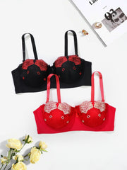 Floral Embroidery Push Up Bra Balconette Lingerie