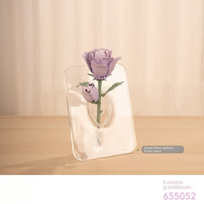 DIY Building Blocks Rose Flower Desktop Decoration ABS Material