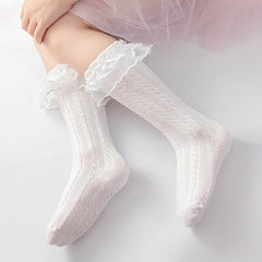 Girls Knitted Lace Princess Floral Knee High Socks